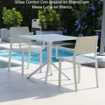 Sillas Confort con Brazos y Mesa Luna blanco