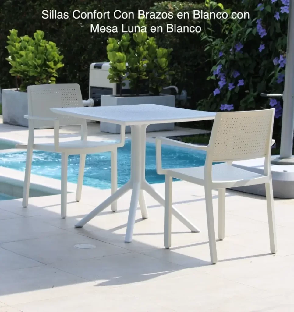 Sillas Confort con Brazos y Mesa Luna blanco